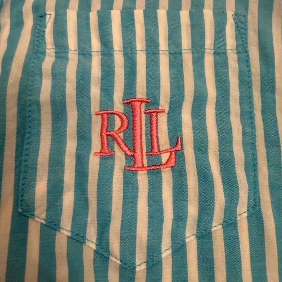 Ralph Lauren Aqua and White Striped Pajama Set - Picture 2 of 15